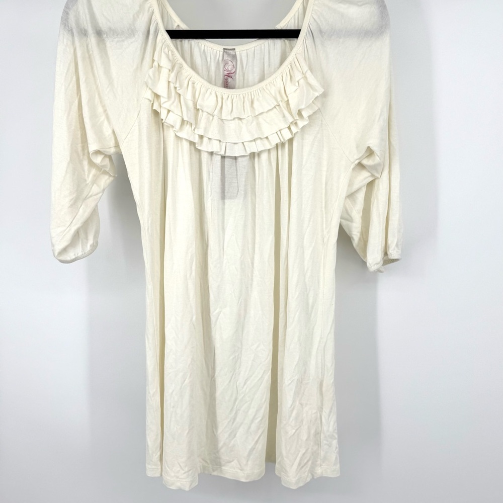 Francesca's Collections Ivory Ruffle Blouse Size Large
